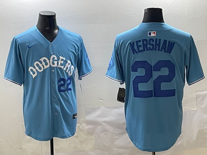 Men Los Angeles Dodgers #22 Kershaw Light Blue Joint Name 2025 Nike MLB Jersey style 23